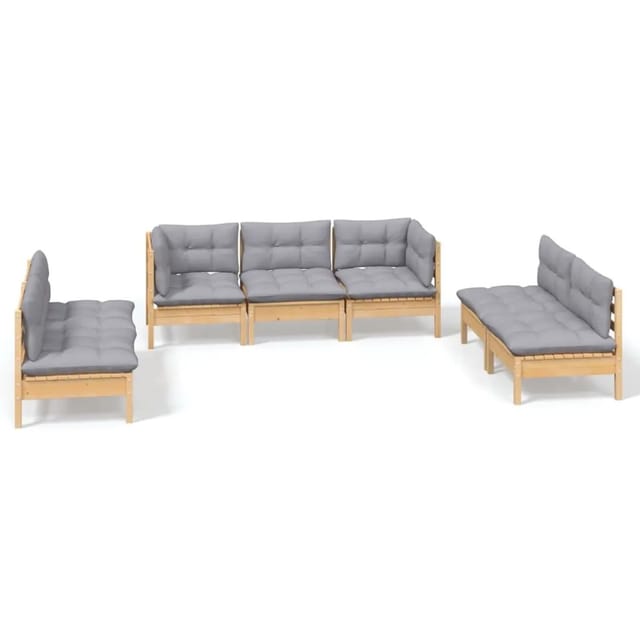 vidaXL 7-Tlg Garten-Lounge-Set mit Grauen Kissen Kiefer Massivholz 3096219