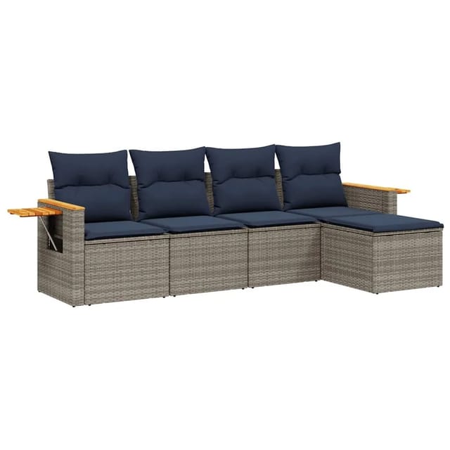 vidaXL 5-Tlg Garten-Sofagarnitur mit Kissen Grau Poly Rattan 3226761