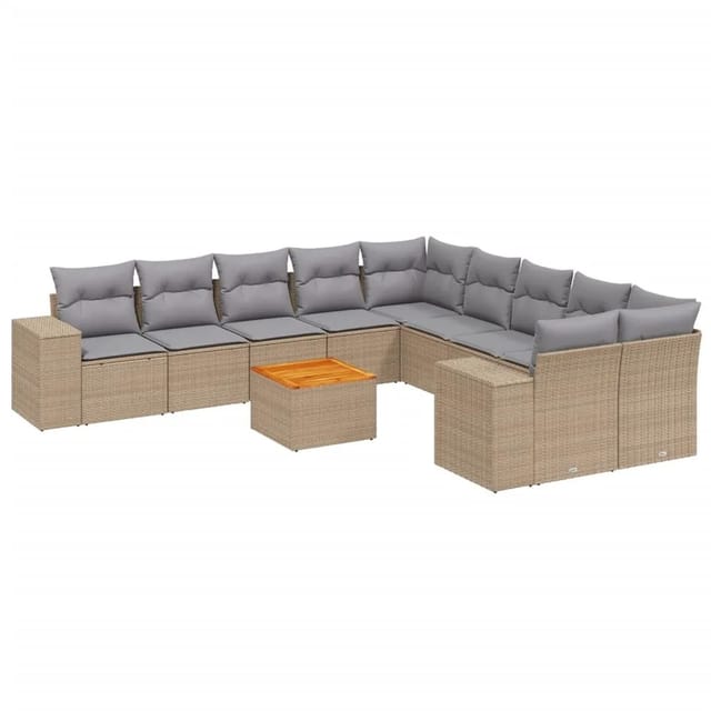 vidaXL 11-Tlg Garten-Sofagarnitur mit Kissen Beige Poly Rattan 3225639