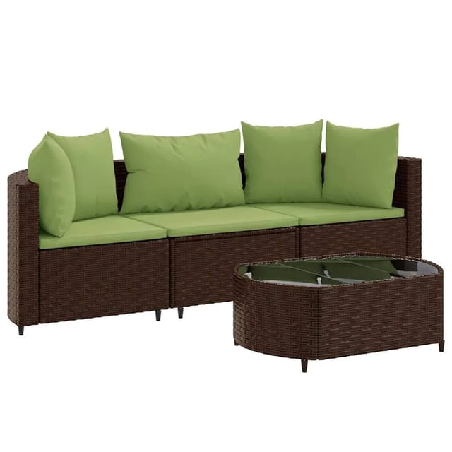 vidaXL 4-Tlg Garten-Sofagarnitur mit Kissen Braun Poly Rattan 3308366
