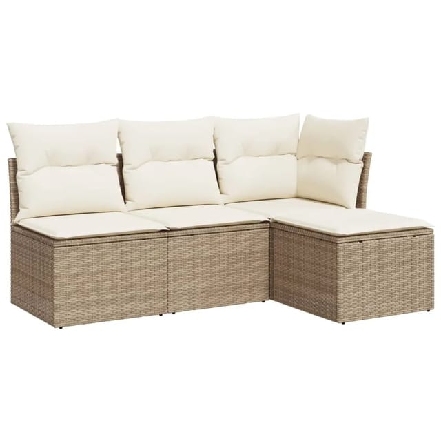 vidaXL 4-Tlg Garten-Sofagarnitur mit Kissen Beige Poly Rattan 3249337