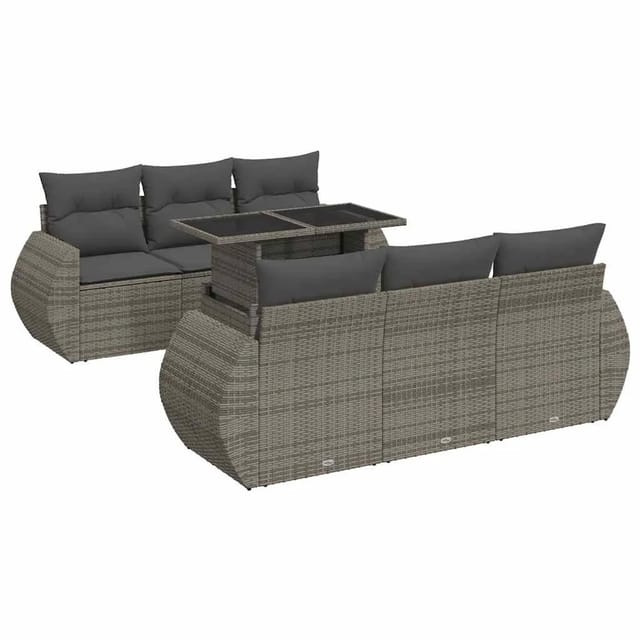 vidaXL 7-Tlg Garten-Sofagarnitur mit Kissen Grau Poly Rattan 3326581