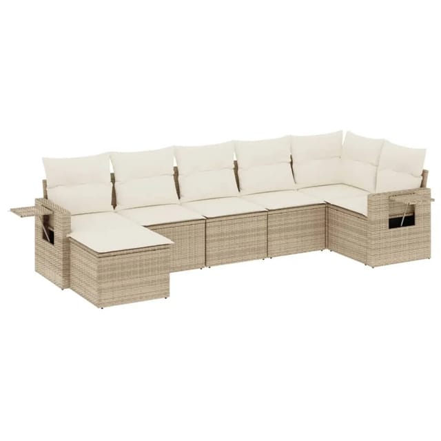 vidaXL 7-Tlg Garten-Sofagarnitur mit Kissen Beige Poly Rattan 3252815