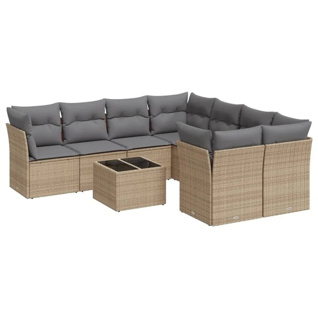 vidaXL 9-Tlg Garten-Sofagarnitur mit Kissen Beige Poly Rattan 3217319