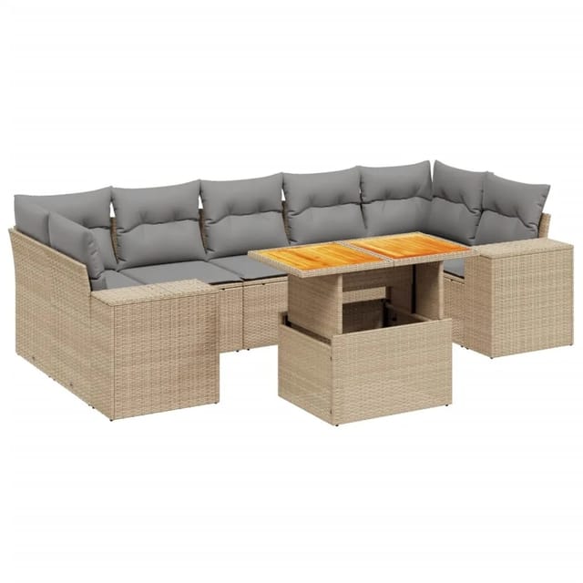 vidaXL 8-Tlg Garten-Sofagarnitur mit Kissen Beige Poly Rattan 3272550