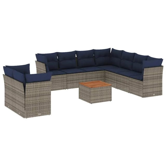 vidaXL 10-Tlg Garten-Sofagarnitur mit Kissen Grau Poly Rattan 3256047