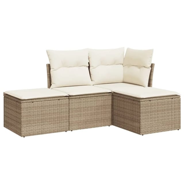 vidaXL 4-Tlg Garten-Sofagarnitur mit Kissen Beige Poly Rattan 3249317