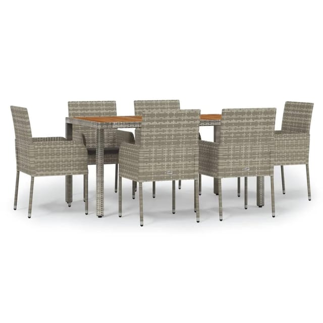 vidaXL 7-Tlg Garten-Essgruppe mit Kissen Grau Poly Rattan 3185020