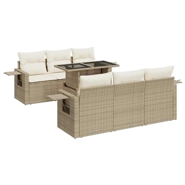 vidaXL 7-Tlg Garten-Sofagarnitur mit Kissen Beige Poly Rattan 3326419