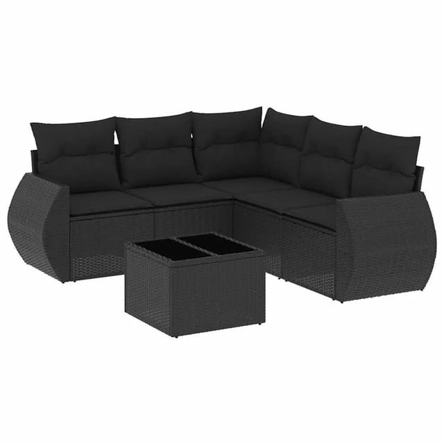 vidaXL 6-Tlg Garten-Sofagarnitur mit Kissen Schwarz Poly Rattan 3253692