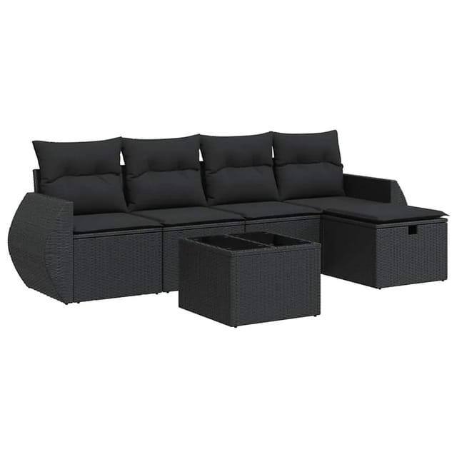 vidaXL 6-Tlg Garten-Sofagarnitur mit Kissen Schwarz Poly Rattan 3325571