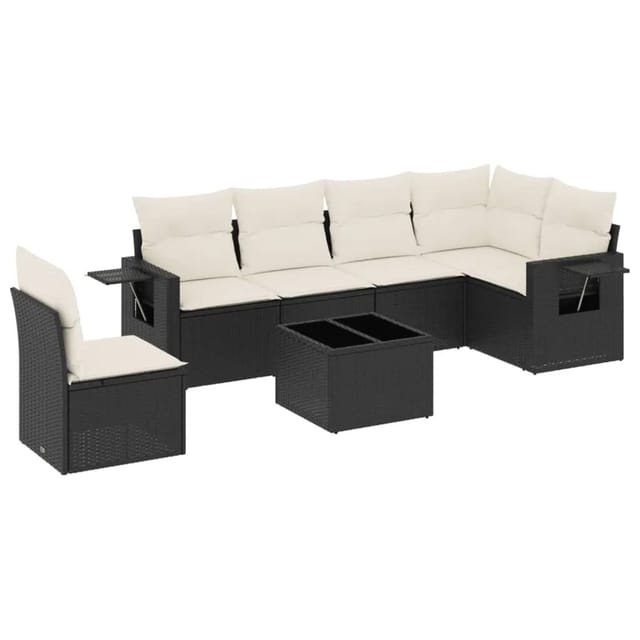 vidaXL 7-Tlg Garten-Sofagarnitur mit Kissen Schwarz Poly Rattan 3252573