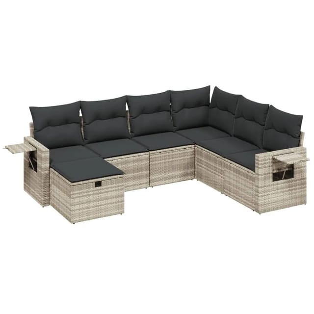 vidaXL 7-Tlg Garten-Sofagarnitur mit Kissen Hellgrau Poly Rattan 3263838