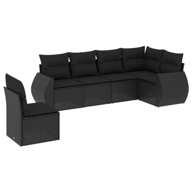 vidaXL 6-Tlg Garten-Sofagarnitur mit Kissen Schwarz Poly Rattan 3253762