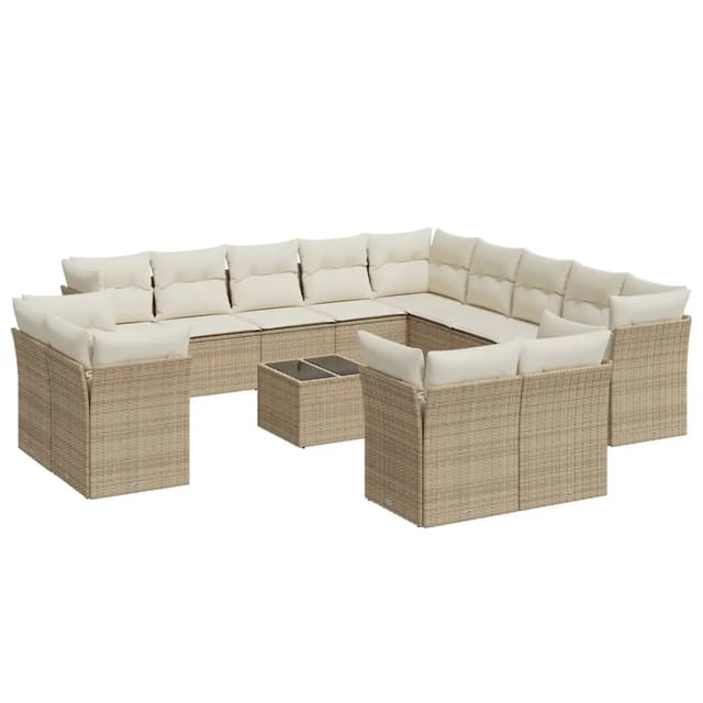 vidaXL 14-Tlg Garten-Sofagarnitur mit Kissen Beige Poly Rattan 3250397