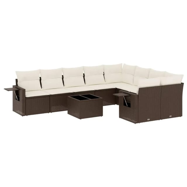 vidaXL 10-Tlg Garten-Sofagarnitur mit Kissen Braun Poly Rattan 3252990