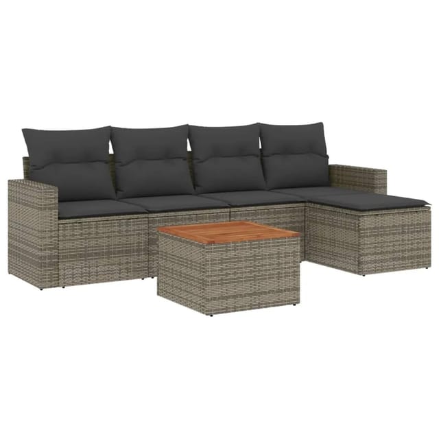 vidaXL 6-Tlg Garten-Sofagarnitur mit Kissen Grau Poly Rattan 3256431