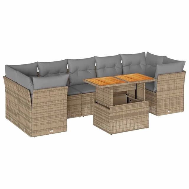 vidaXL 8-Tlg Garten-Sofagarnitur mit Kissen Beige Poly Rattan 3326901