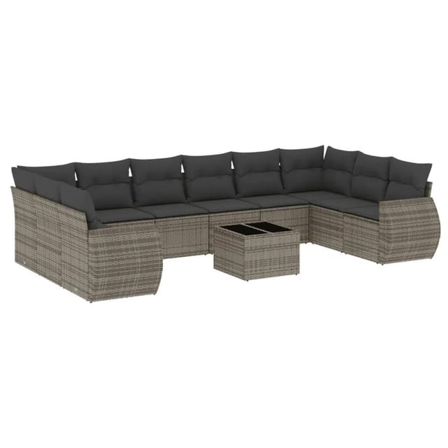 vidaXL 11-Tlg Garten-Sofagarnitur mit Kissen Grau Poly Rattan 3254217