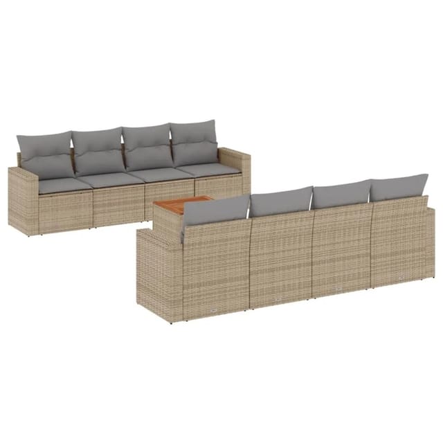 vidaXL 9-Tlg Garten-Sofagarnitur mit Kissen Beige Poly Rattan 3256374