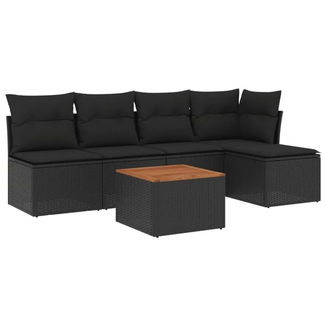 vidaXL 6-Tlg Garten-Sofagarnitur mit Kissen Schwarz Poly Rattan 3255929