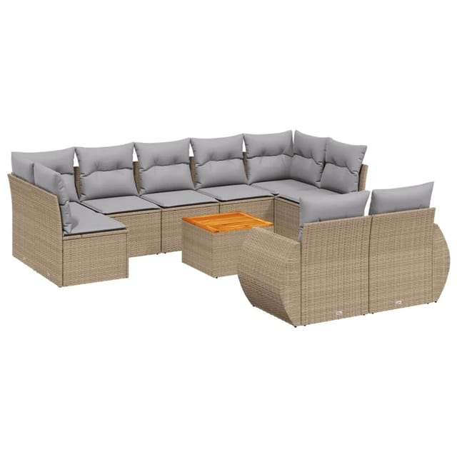 vidaXL 10-Tlg Garten-Sofagarnitur mit Kissen Beige Poly Rattan 3225156