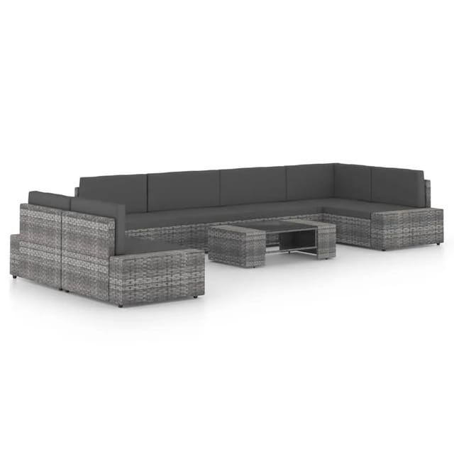vidaXL 8-Tlg Garten-Lounge-Set mit Kissen Grau Poly Rattan 3067174