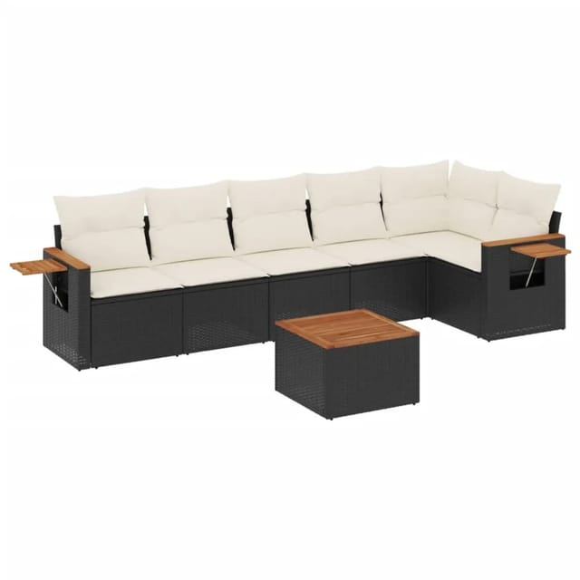 vidaXL 7-Tlg Garten-Sofagarnitur mit Kissen Schwarz Poly Rattan 3226833