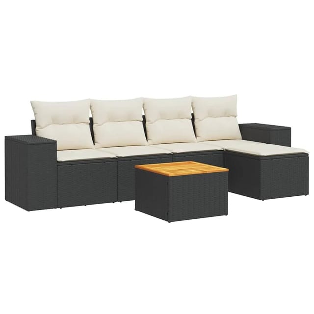 vidaXL 6-Tlg Garten-Sofagarnitur mit Kissen Schwarz Poly Rattan 3257750