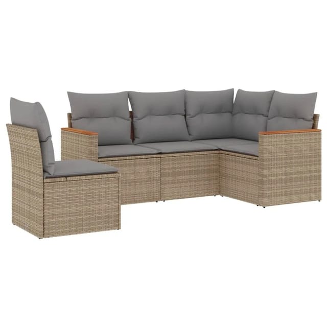 vidaXL 5-Tlg Garten-Sofagarnitur mit Kissen Beige Poly Rattan 3225975