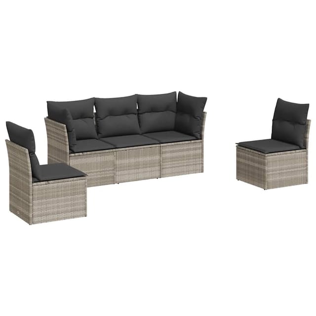 vidaXL 5-Tlg Garten-Sofagarnitur mit Kissen Hellgrau Poly Rattan 3217352