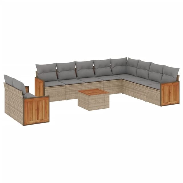 vidaXL 11-Tlg Garten-Sofagarnitur mit Kissen Beige Poly Rattan 3260204