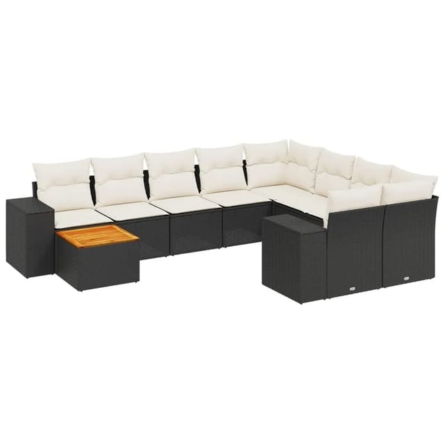 vidaXL 10-Tlg Garten-Sofagarnitur mit Kissen Schwarz Poly Rattan 3257939