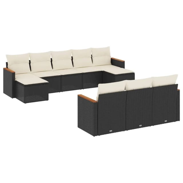 vidaXL 10-Tlg Garten-Sofagarnitur mit Kissen Schwarz Poly Rattan 3226413