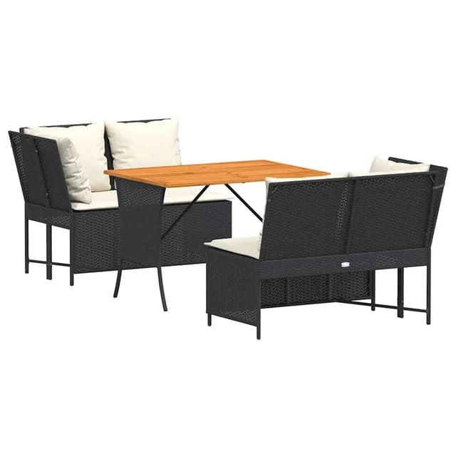vidaXL 3-Tlg Garten-Sofagarnitur mit Kissen Schwarz Poly Rattan 3365341
