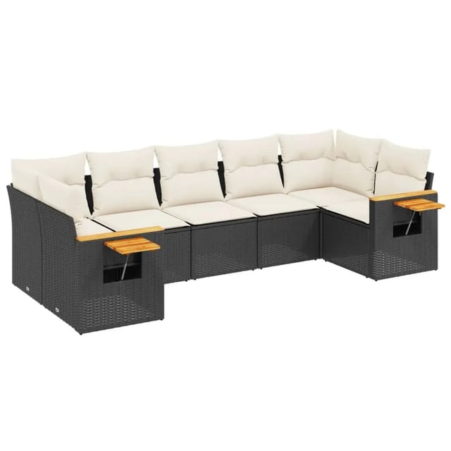 vidaXL 7-Tlg Garten-Sofagarnitur mit Kissen Schwarz Poly Rattan 3227106