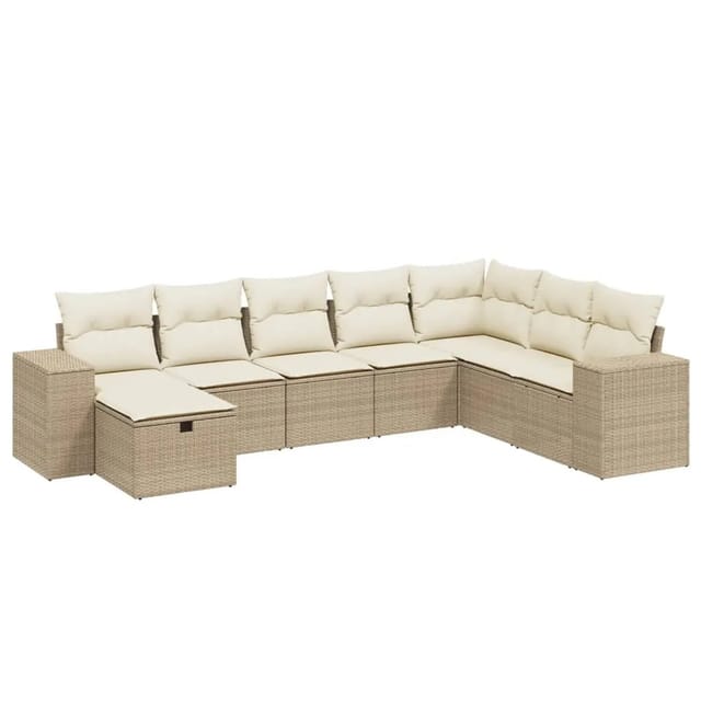 vidaXL 8-Tlg Garten-Sofagarnitur mit Kissen Beige Poly Rattan 3264514