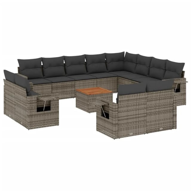 vidaXL 13-Tlg Garten-Sofagarnitur mit Kissen Grau Poly Rattan 3257166