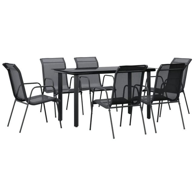 vidaXL 7-Tlg Garten-Essgruppe Schwarz Stahl und Textilene 3200693