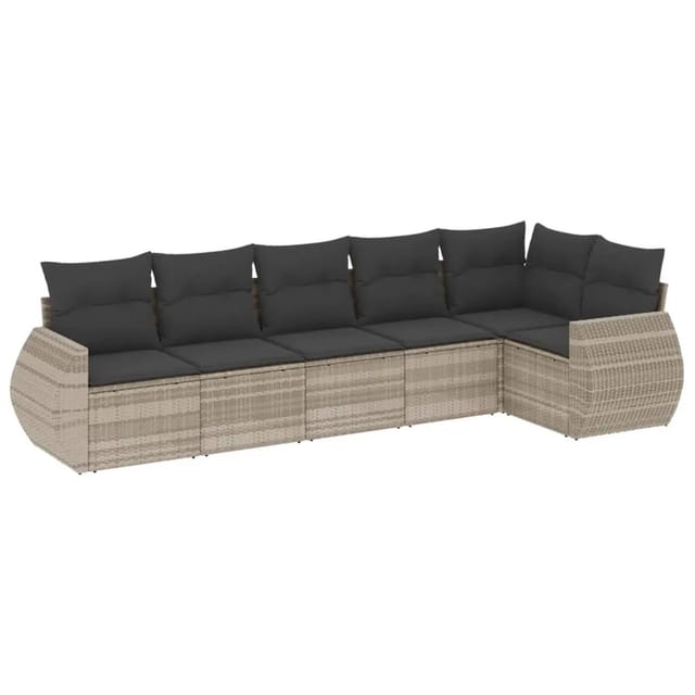 vidaXL 6-Tlg Garten-Sofagarnitur mit Kissen Hellgrau Poly Rattan 3253729