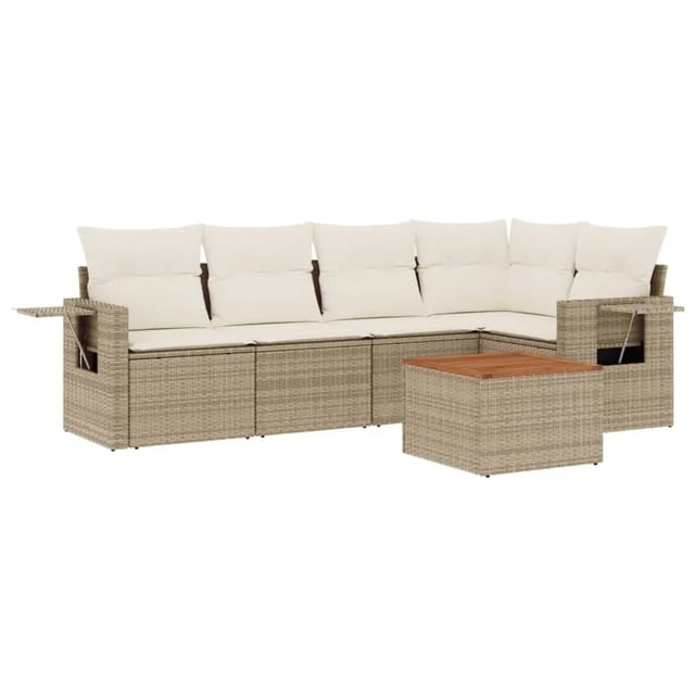 vidaXL 6-Tlg Garten-Sofagarnitur mit Kissen Beige Poly Rattan 3256884