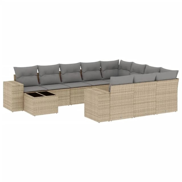 vidaXL 11-Tlg Garten-Sofagarnitur mit Kissen Beige Poly Rattan 3223128