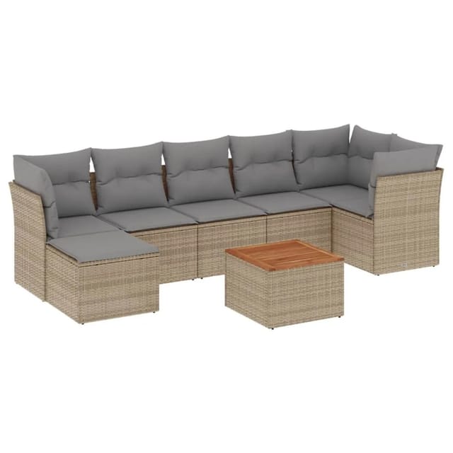 vidaXL 8-Tlg Garten-Sofagarnitur mit Kissen Beige Poly Rattan 3256087
