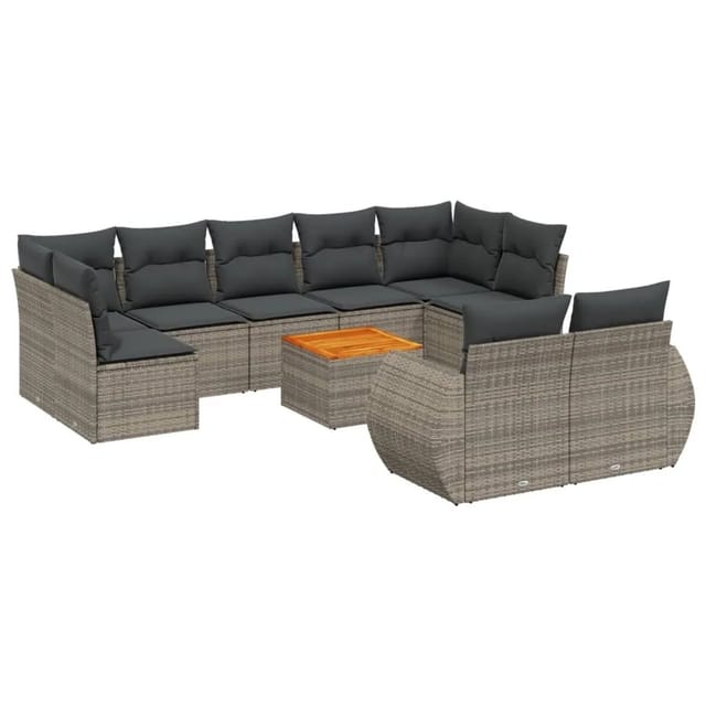 vidaXL 10-Tlg Garten-Sofagarnitur mit Kissen Grau Poly Rattan 3257488