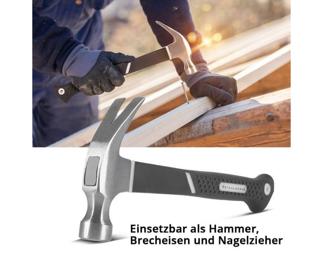 STAHLWERK Klauenhammer 570 G Zimmermannshammer Aus Carbon-Stahl Mit TPR Griff