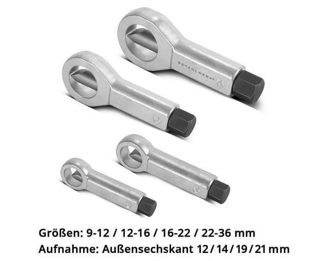 STAHLWERK Mutternsprenger Set 9-36 MM 4-tlg Mutternlöser Mutternspalter Satz
