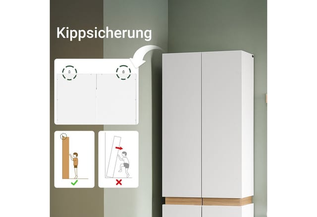 SoBuy Kleiderschrank mit 2 Türen Hochschrank mit 5 Fächern Aufbewahrungsschrank für Flur KSB01-W