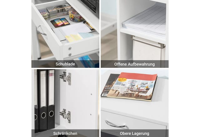 SoBuy Mobiler Druckertisch mit Schubladen Rollcontainer für Büro und Arbeitszimmer Weiß FBT106-W