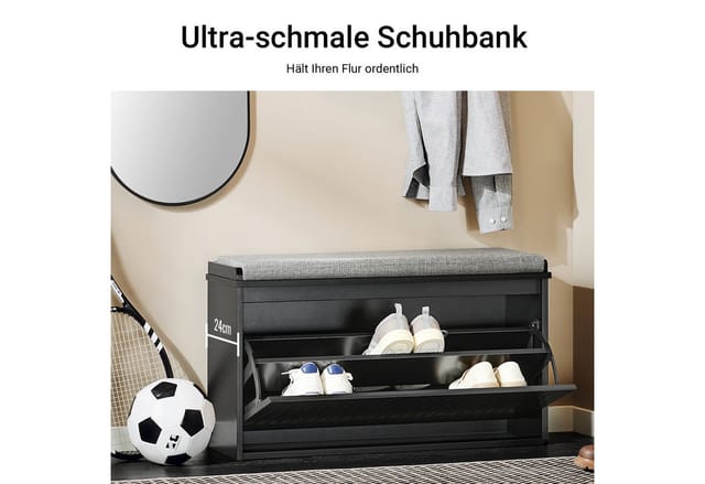SoBuy Schuhbank mit Sitzfläche Schmal Schuhregal für Flur 80x45x26cm Schwarz FSR98-L-SCH