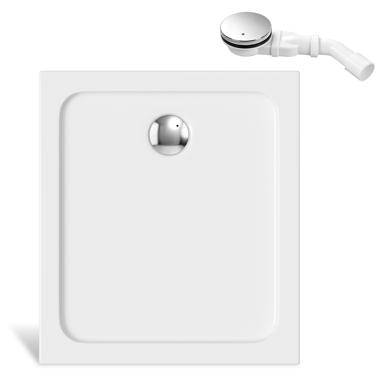 Randaco Acryl Duschtasse 90x80 Cm Weiß, 4 Cm Flach, Chrom Ablauf Mit Haarfilter